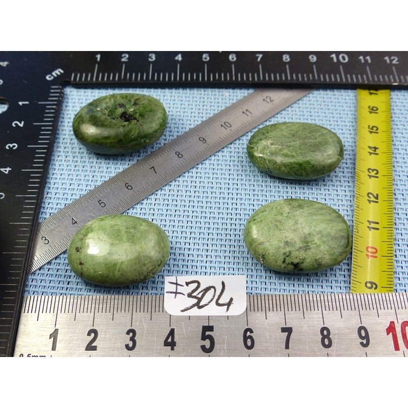 Diopside - Chrome Diospide Lot de 4 Mini Galets Aplatis 57g