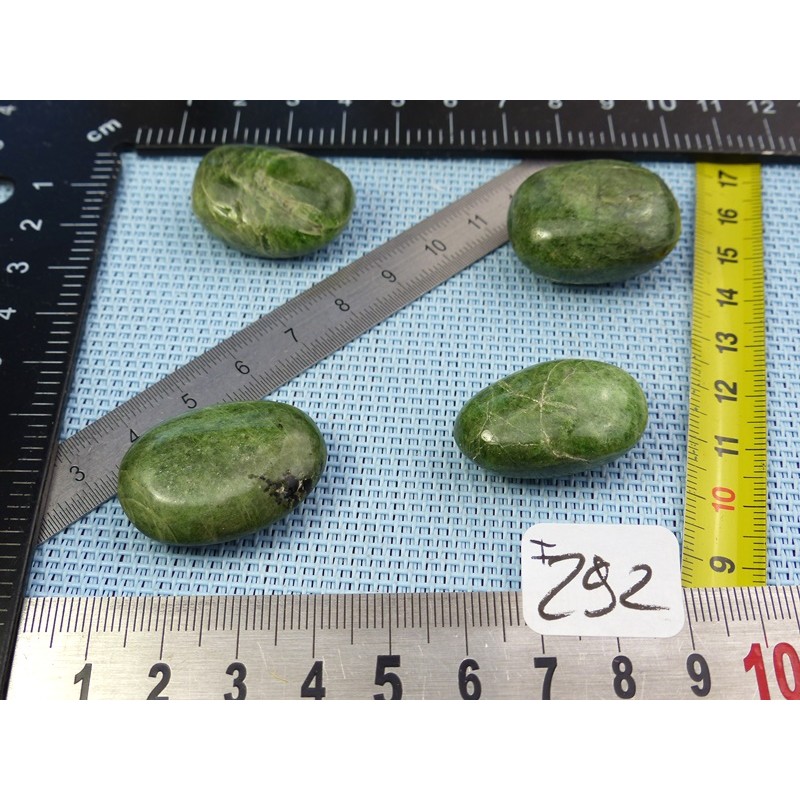 Diopside - Chrome Diospide Lot de 4 Mini Galets Aplatis 59g