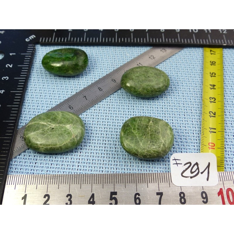 Diopside - Chrome Diospide Lot de 4 Mini Galets Aplatis 48g