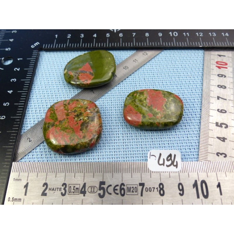 Unakite Lot de 3 Pierres Plates 65gr