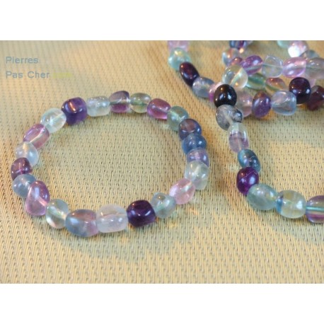 Fluorite, Fluorine Multicolore Bracelet Pierres Roulées