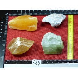 Calcite Orange, Verte, Bleue, Miel Lot de 4 Pierres Brutes 256g