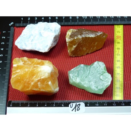 Calcite Orange, Verte, Bleue, Miel Lot de 4 Pierres Brutes 308g