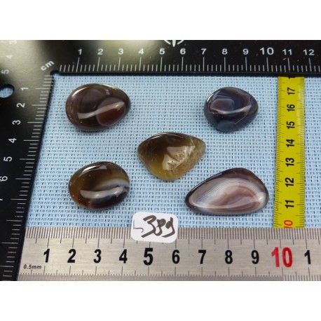 Agate du Botswana Lot de 5 Pierres Roulées Aplaties 49g