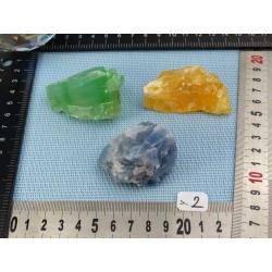 Calcite Orange, Verte, Bleue Lot de 3 Pierres Brutes 162g