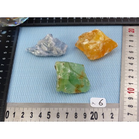 Calcite Orange, Verte, Bleue Lot de 3 Pierres Brutes 138g