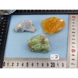Calcite Orange, Verte, Bleue Lot de 3 Pierres Brutes 153g