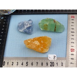 Calcite Orange, Verte, Bleue Lot de 3 Pierres Brutes 152g