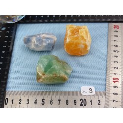 Calcite Orange, Verte, Bleue Lot de 3 Pierres Brutes 208g