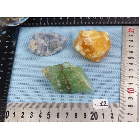 Calcite Orange, Verte, Bleue Lot de 3 Pierres Brutes 168g