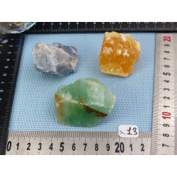 Calcite Orange, Verte, Bleue Lot de 3 Pierres Brutes 202g