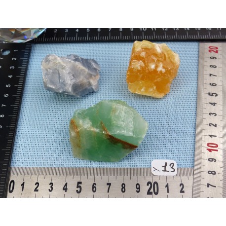 Calcite Orange, Verte, Bleue Lot de 3 Pierres Brutes 202g