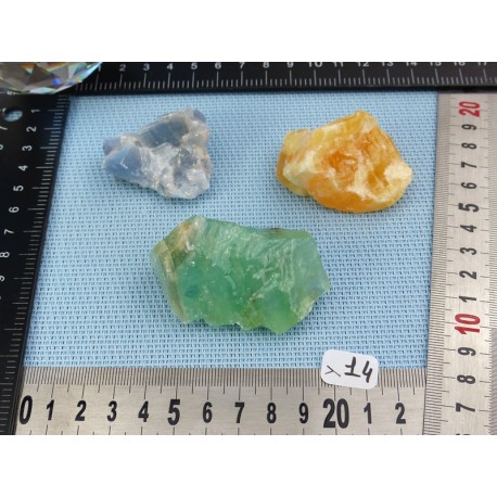 Calcite Orange, Verte, Bleue Lot de 3 Pierres Brutes 151g