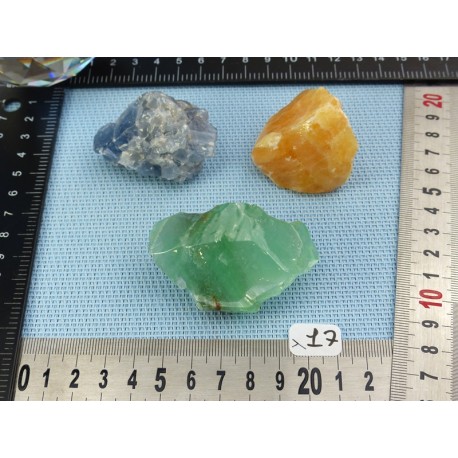 Calcite Orange, Verte, Bleue Lot de 3 Pierres Brutes 179g