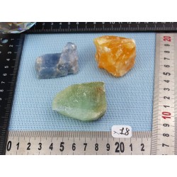 Calcite Orange, Verte, Bleue Lot de 3 Pierres Brutes 168g