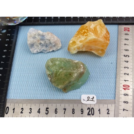 Calcite Orange, Verte, Bleue Lot de 3 Pierres Brutes 201g