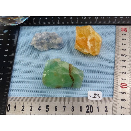 Calcite Orange, Verte, Bleue Lot de 3 Pierres Brutes 148g